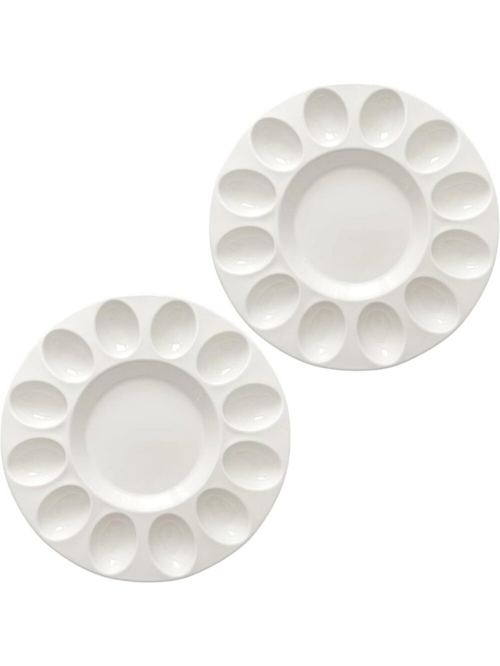 Set of 2 White Ceramic Deviled Egg Platters - 10” Round Trays for Entertaining